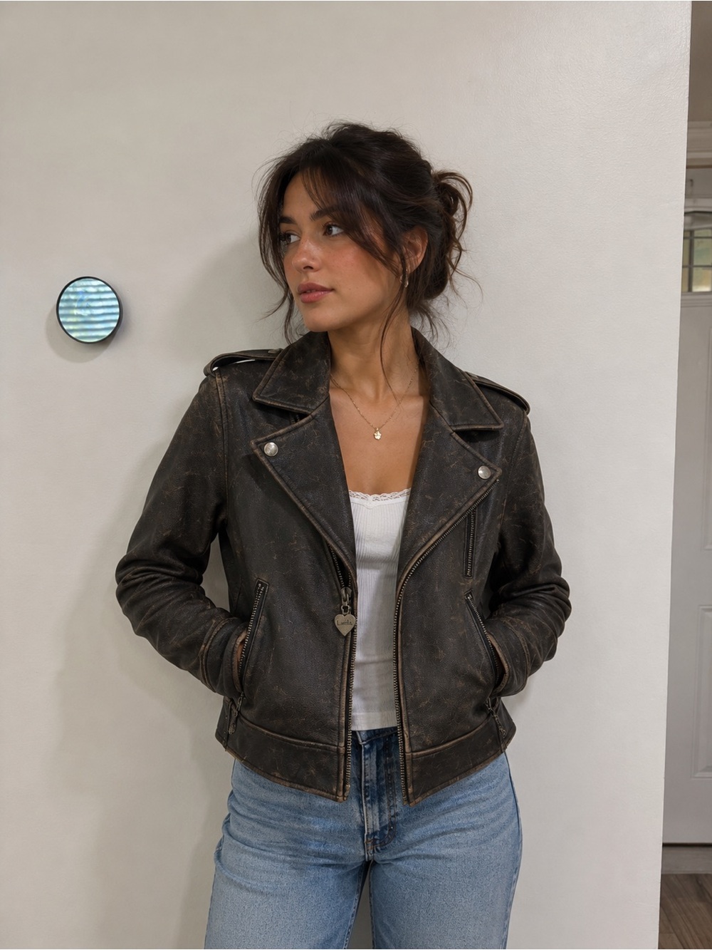 vintage Luella for Target Distressed Black Leather Moto Jacket Sz S